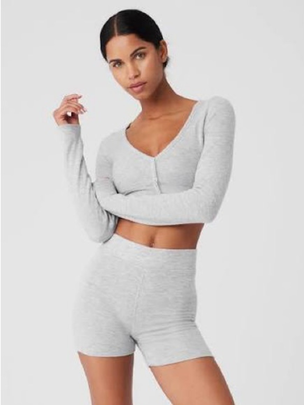 Alo Yoga AloLux Cropped Me Time Cardigan and High Waist Short Set